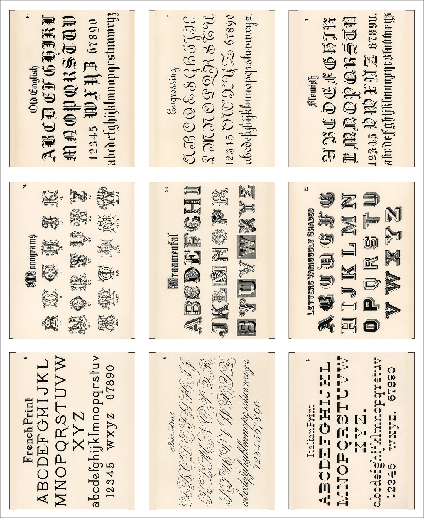 9 x MINI Vintage Art Fabric Prints | Draughtman's Letters | NEW LUXURY FABRIC