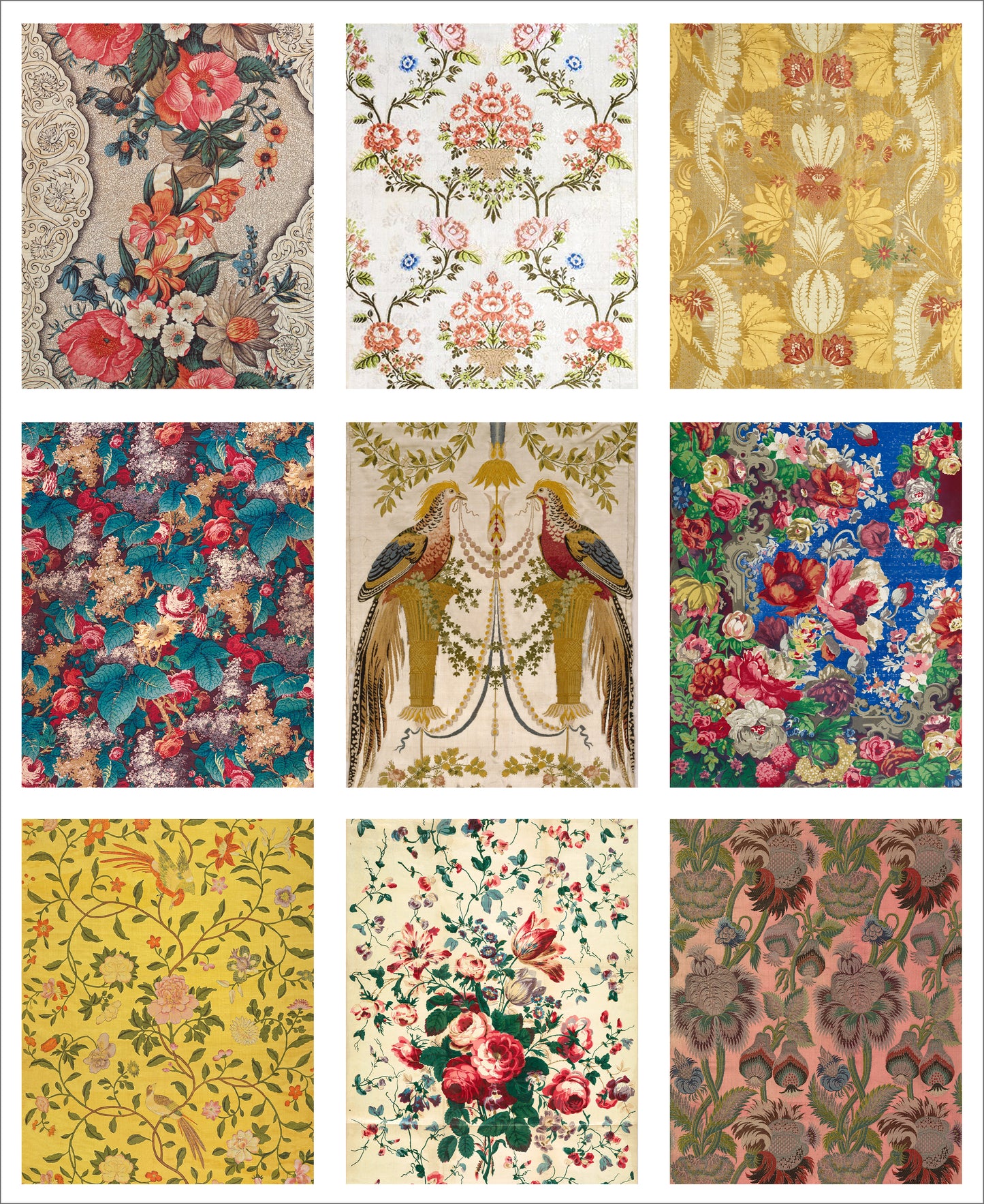 Set of 9 Mini Vintage Art Fabric Prints | Antique Wallpapers