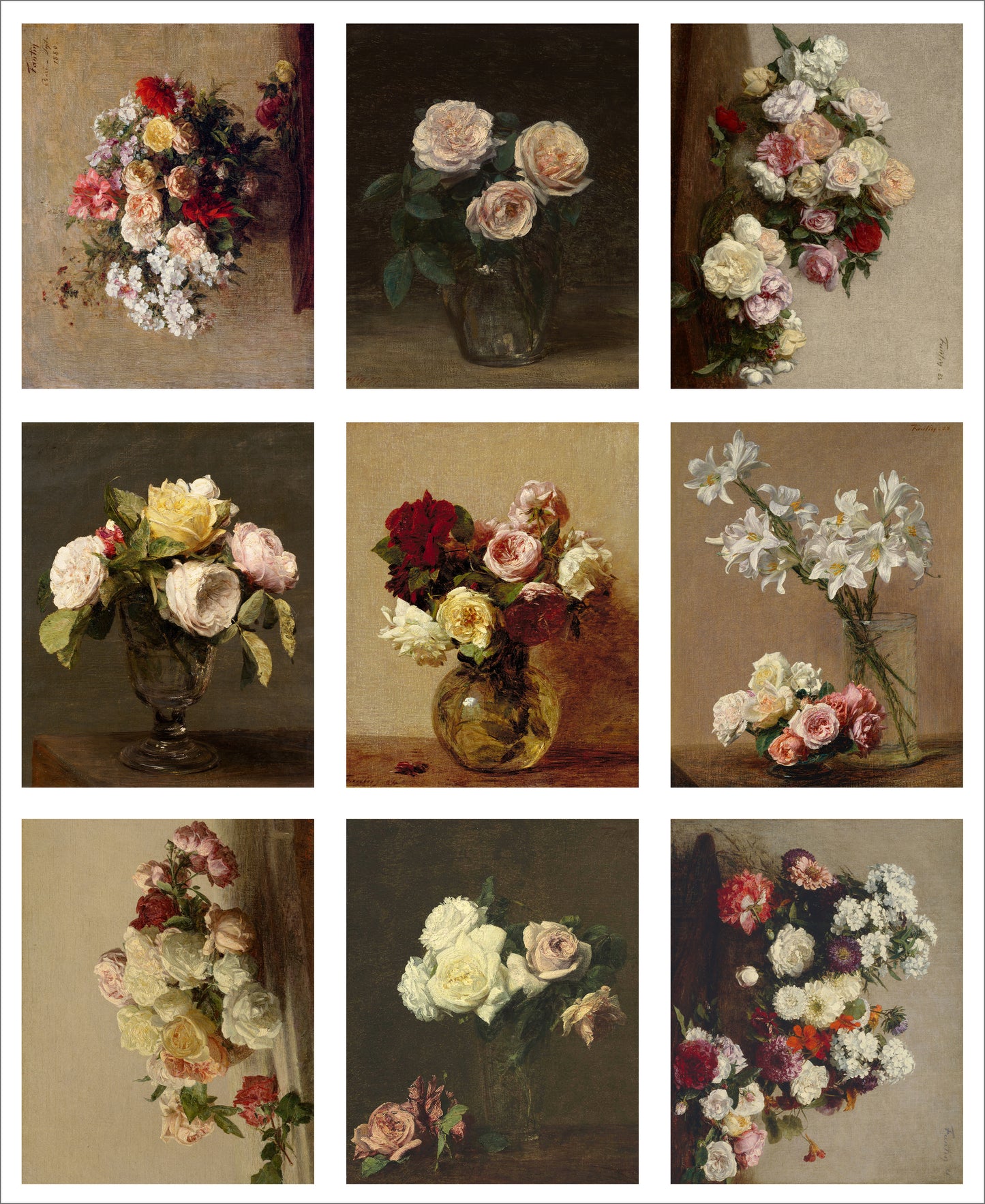 9 x MINI Vintage Art Fabric Prints | Henri Fantin-Latour Florals | NEW LUXURY FABRIC