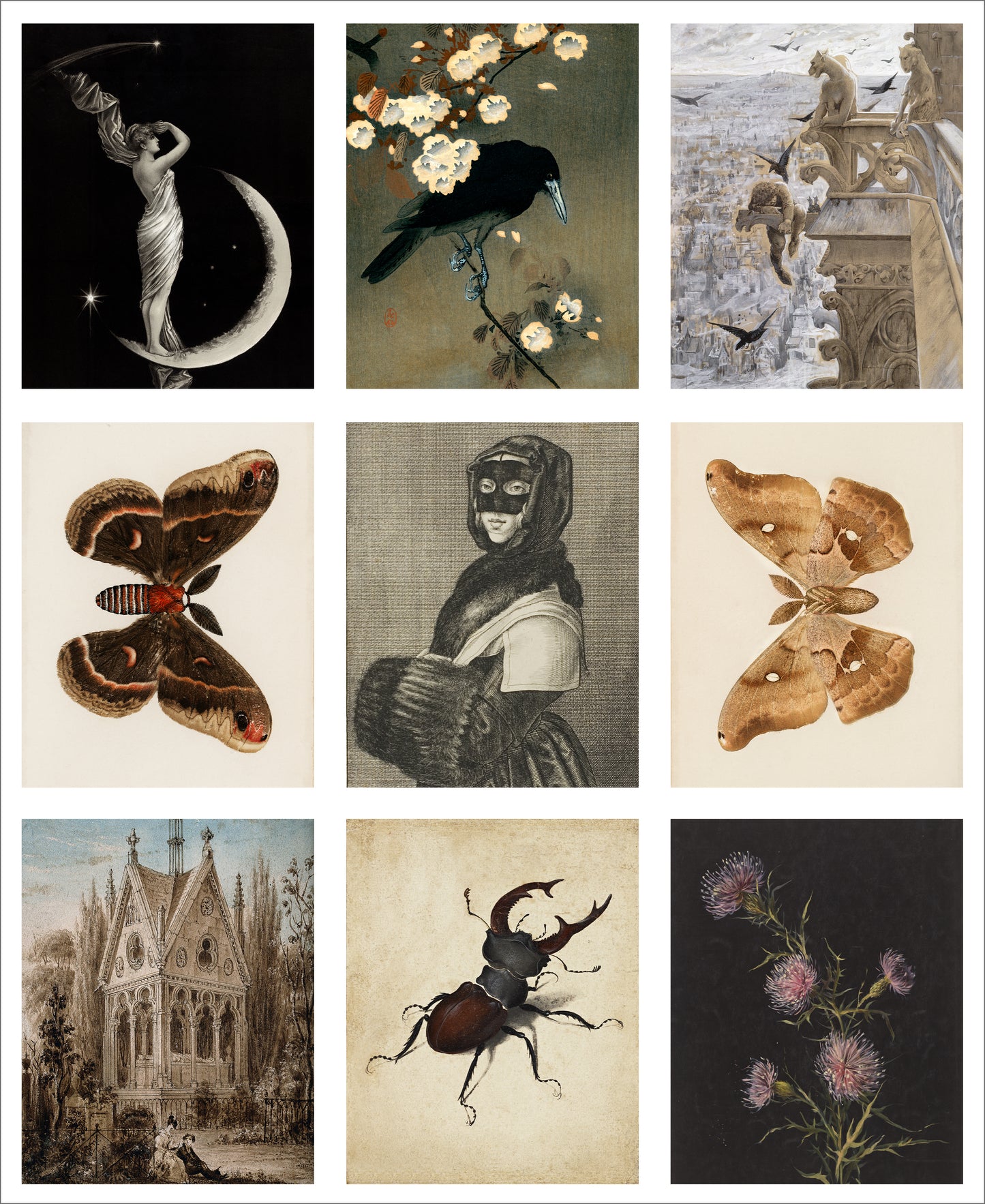 9 x MINI Vintage Art Fabric Prints | Nocturne | NEW LUXURY FABRIC