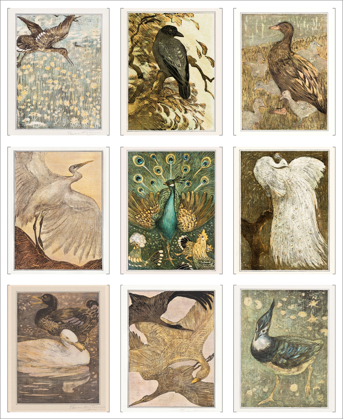 9 x MINI Vintage Art Fabric Prints | Theo Van Hoytema Birds | NEW LUXURY FABRIC