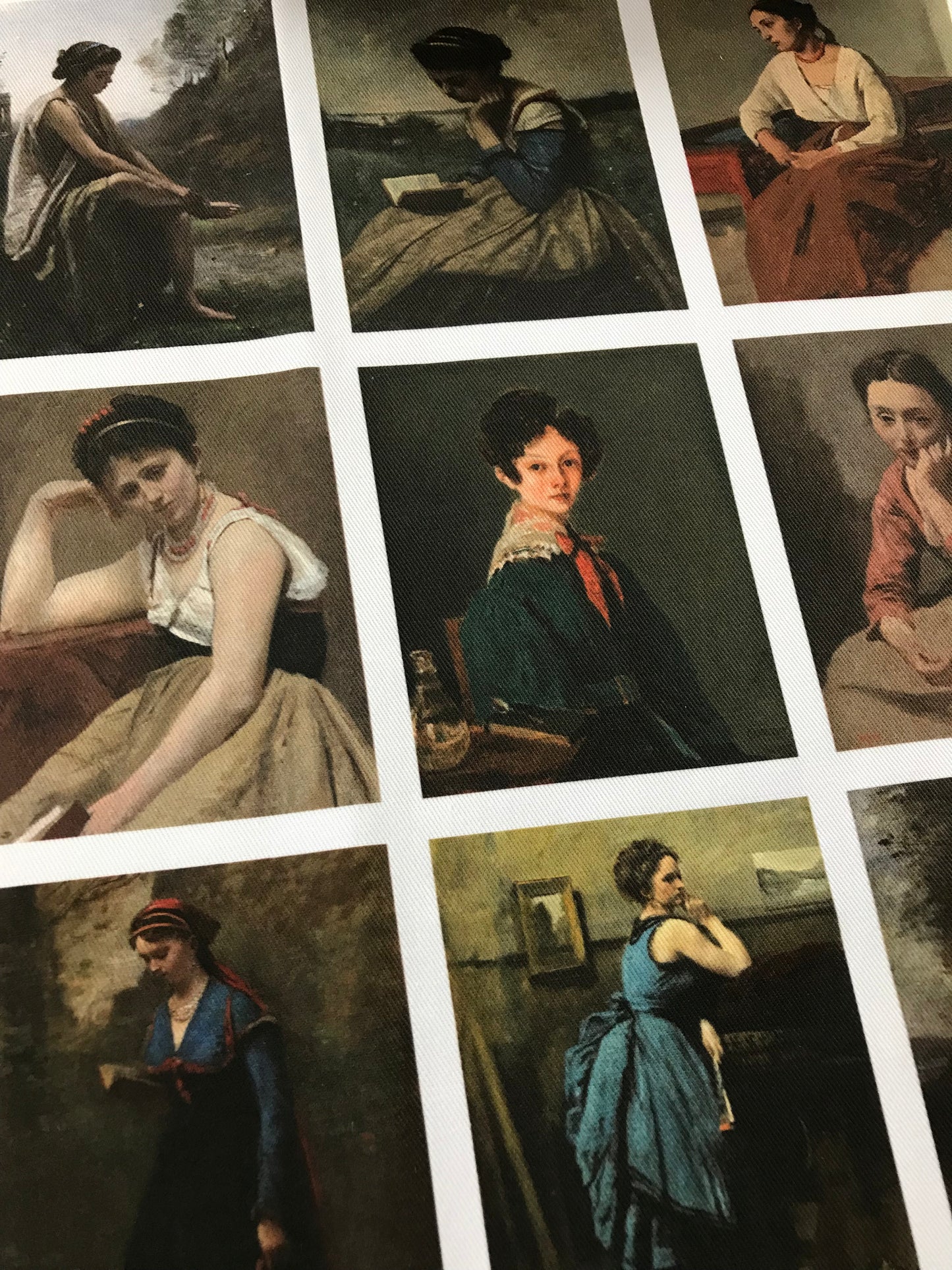 9 x MINI Vintage Art Fabric Prints | Jean Baptiste Camille Corot Portraits