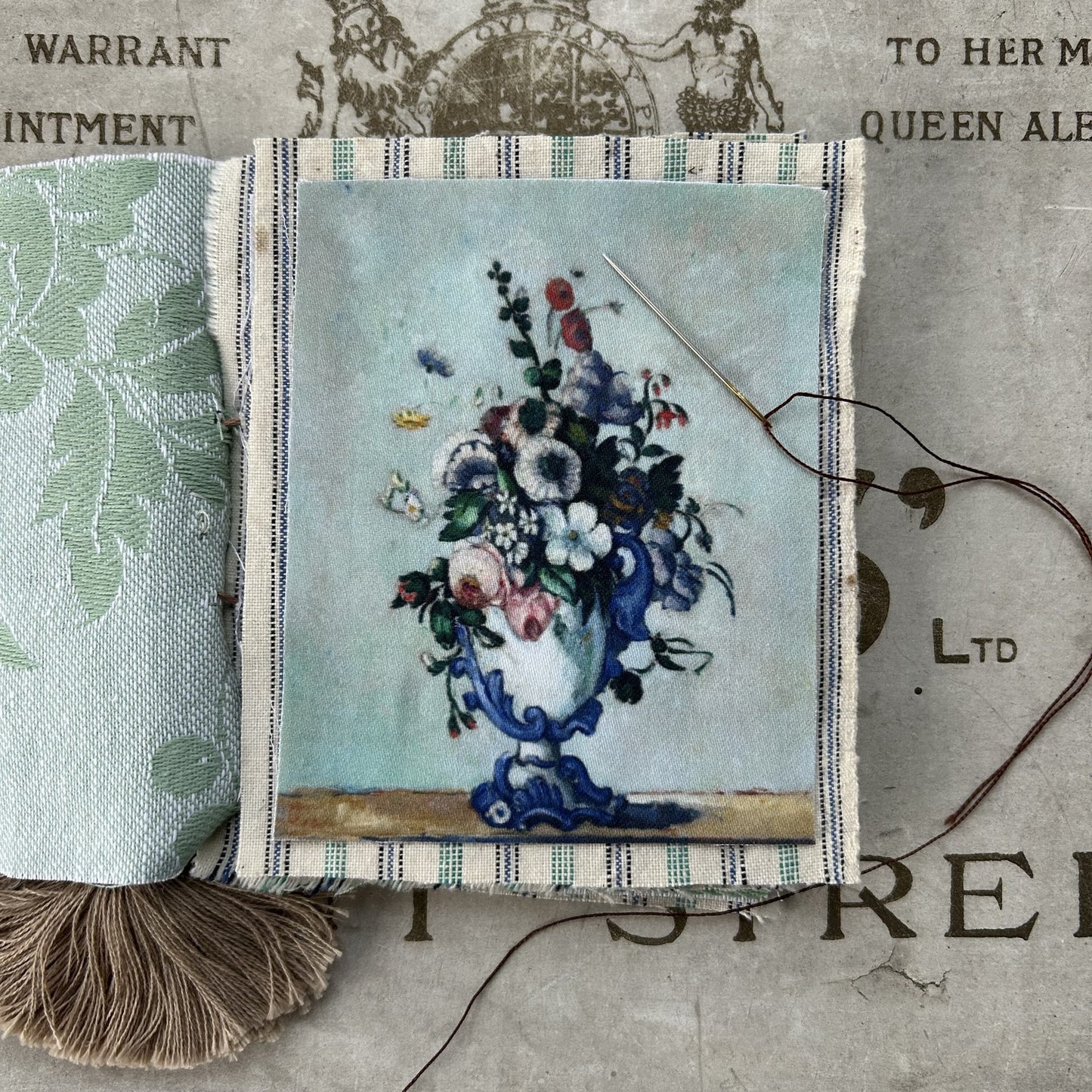 Set of 9 Mini Vintage Art Fabric Prints | Florals & Landscapes