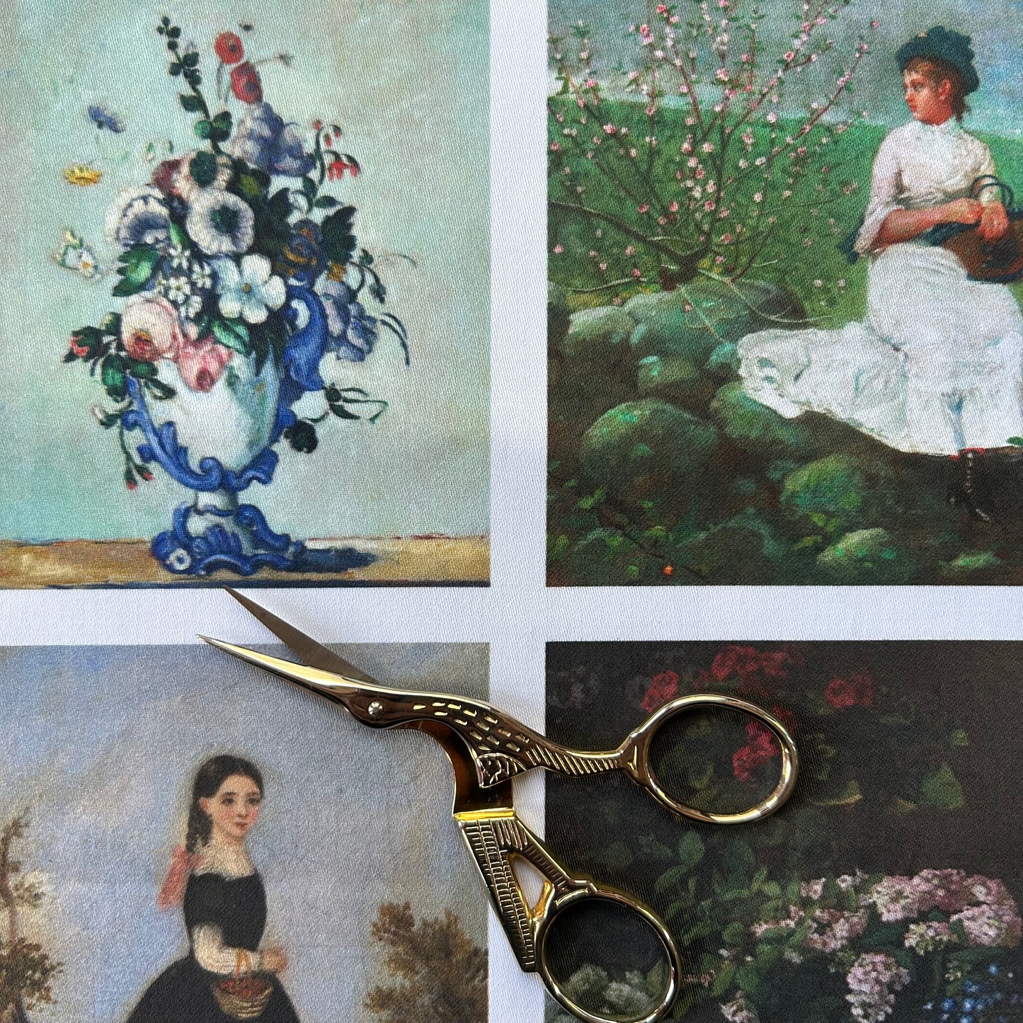 Set of 9 Mini Vintage Art Fabric Prints | Florals & Landscapes