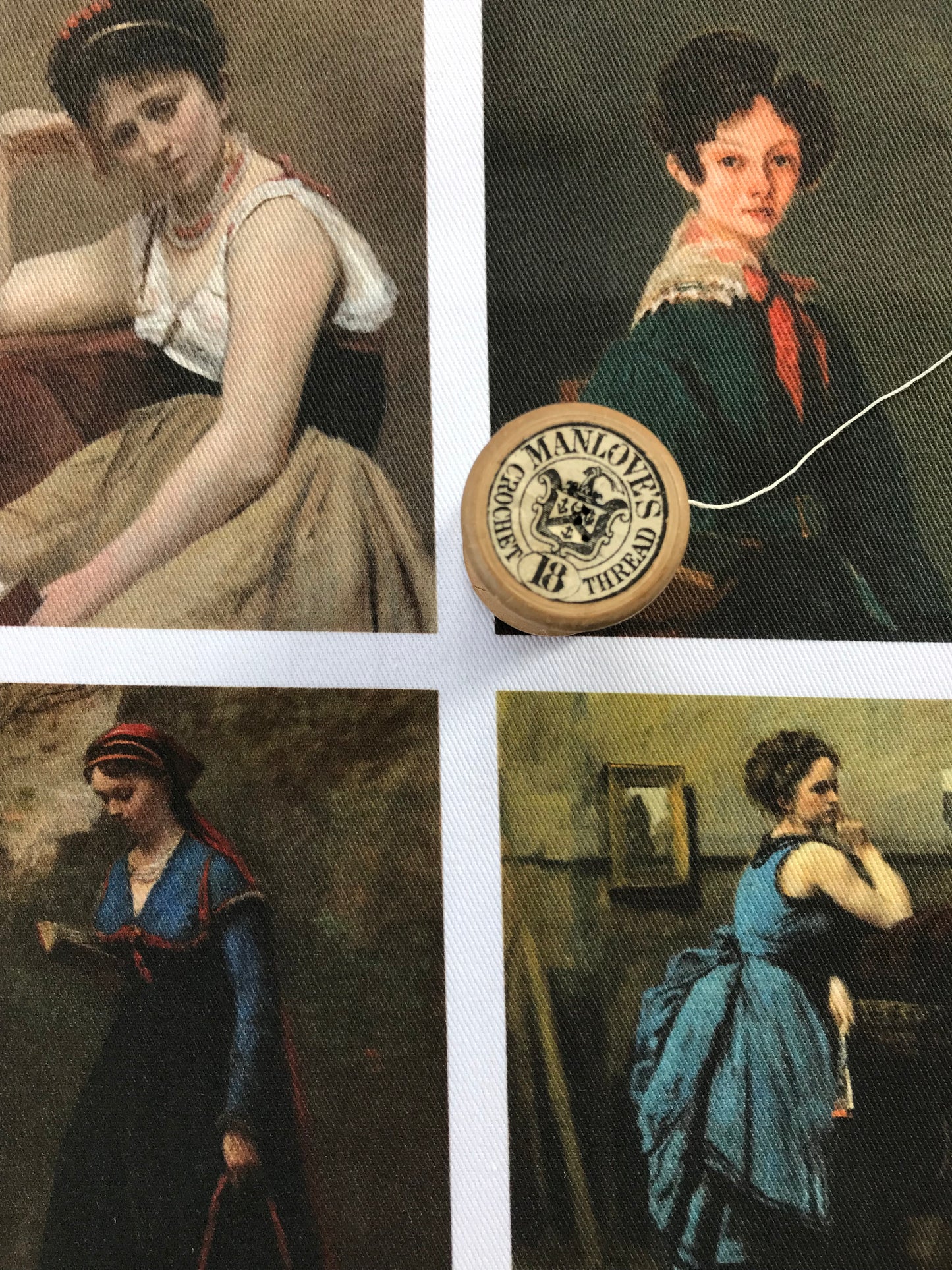 9 x MINI Vintage Art Fabric Prints | Jean Baptiste Camille Corot Portraits