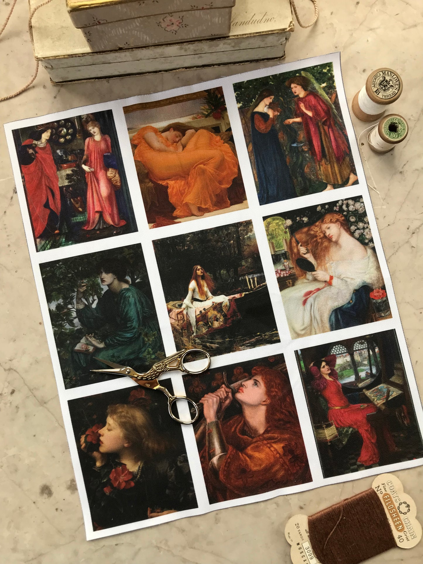 9 x MINI Vintage Art Fabric Prints | Pre Raphaelite | NEW LUXURY FABRIC
