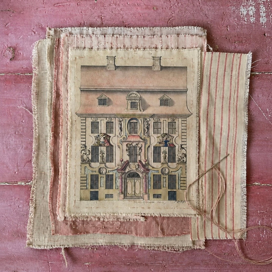 Set of 9 Mini Vintage Art Fabric Prints | Architecture