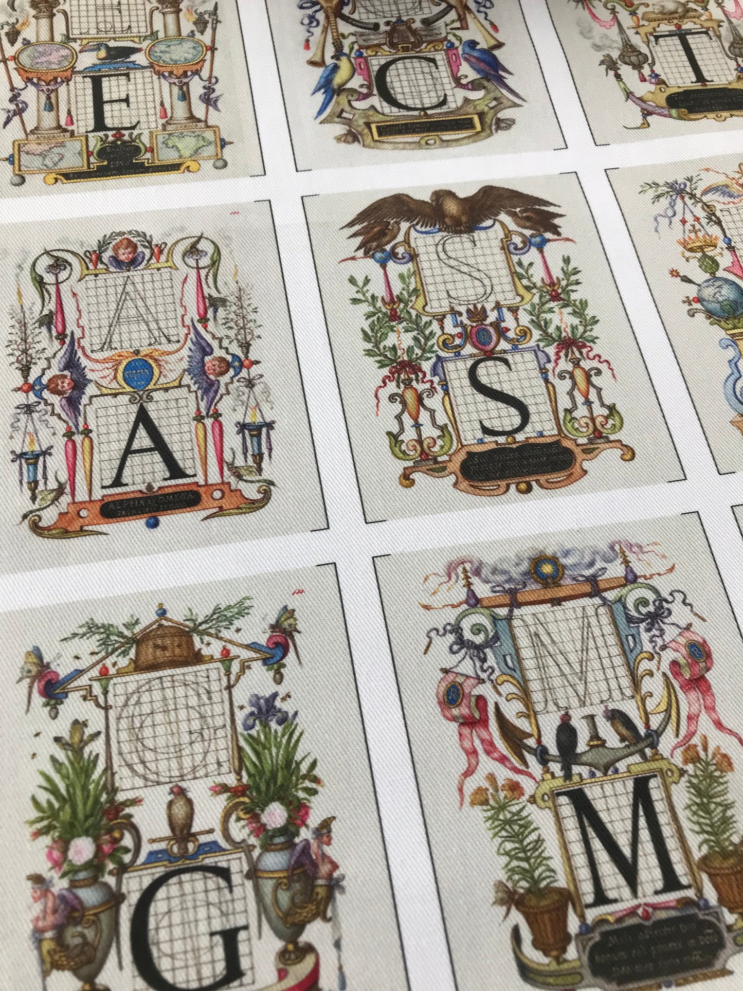 9 x MINI Vintage Art Fabric Prints | 16th Century Letters | NEW LUXURY FABRIC