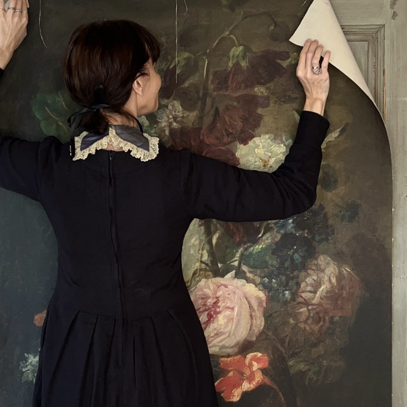 Vintage Art Textile Panel | Vase of Flowers