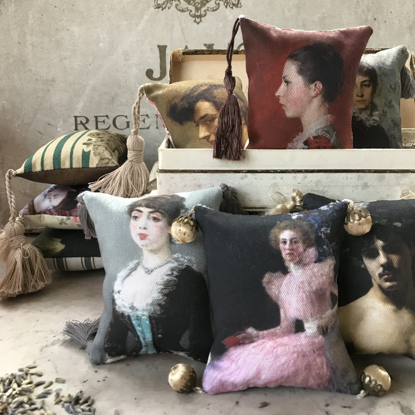 9 x MINI Vintage Art Fabric Prints | 19th Century Portraits Three | NEW LUXURY FABRIC