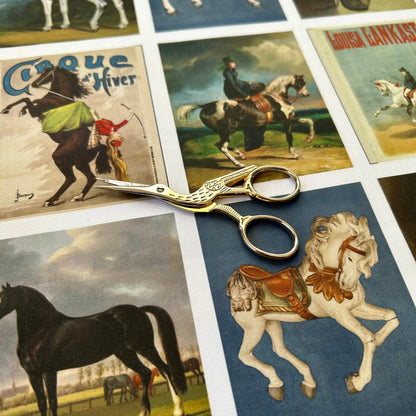 Set of 9 Mini Vintage Art Fabric Prints | Equine