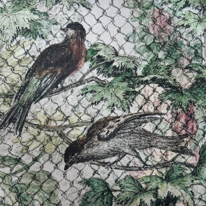 Vintage Art Textile Panel | Aviary