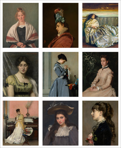 Set of 9 Mini Vintage Art Fabric Prints | 19th Century Portraits