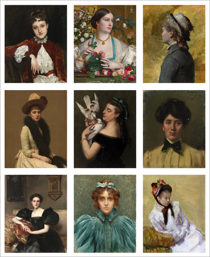 Set of 9 Mini Vintage Art Fabric Prints | 19th Century Portraits Two