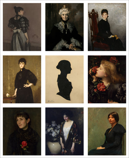 Set of 9 Mini Vintage Art Fabric Prints | Gothic Portraits