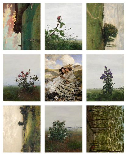 Set of 9 Mini Vintage Art Fabric Prints | Landscapes