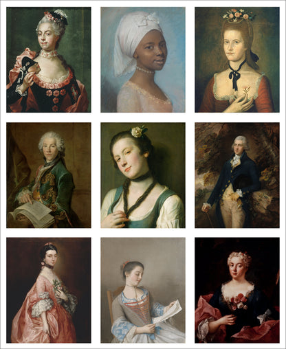 Set of 9 Mini Vintage Art Fabric Prints | 18th Century Portraits Two
