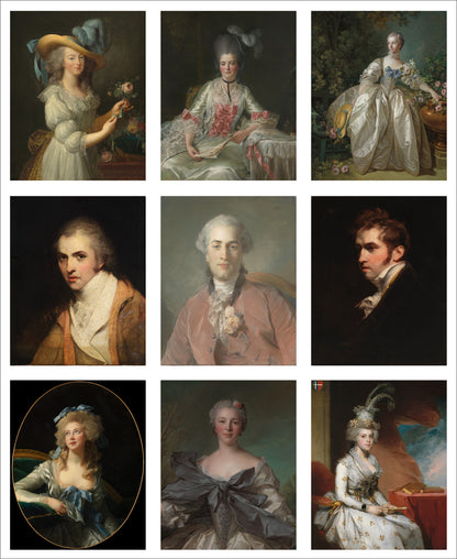 Set of 9 Mini Vintage Art Fabric Prints | 18th Century Portraits