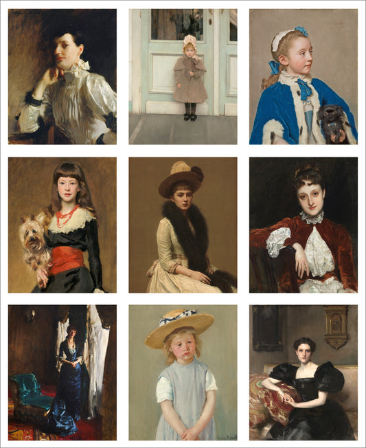 9 x MINI Vintage Art Fabric Panels | 19th Century Portraits Two