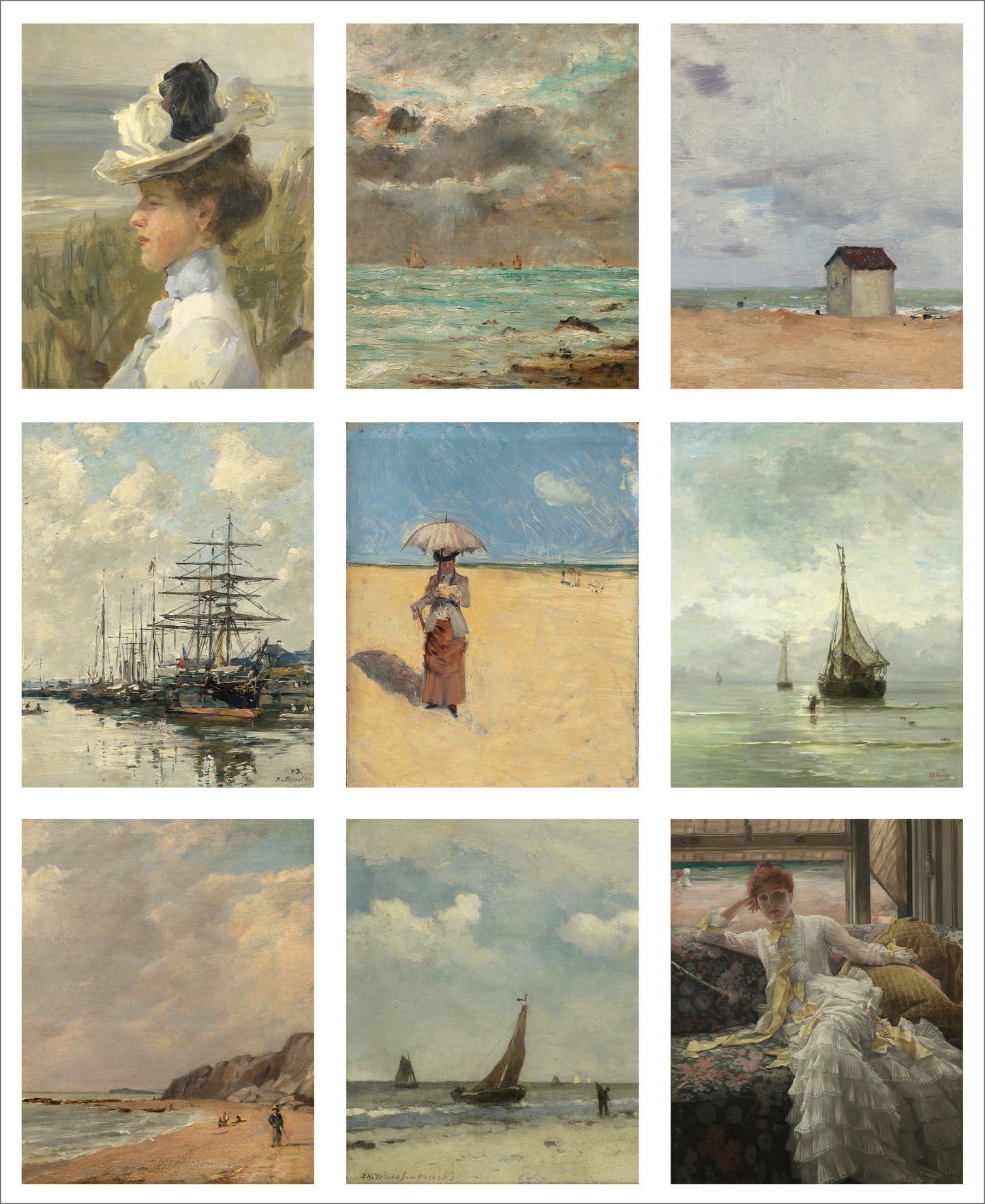 Set of 9 Mini Vintage Art Fabric Prints | Coastal