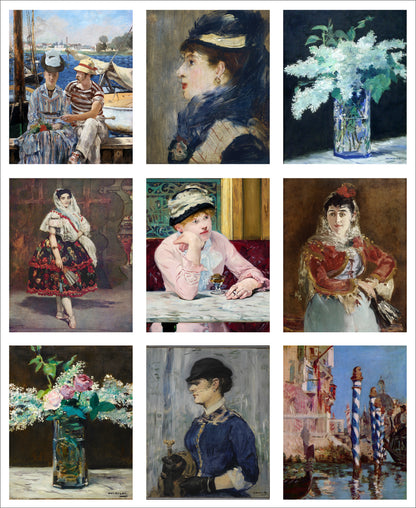Set of 9 Mini Vintage Art Fabric Prints | Manet