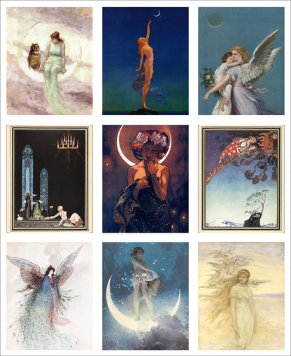 Set of 9 Mini Vintage Art Fabric Prints | Fairy Tale