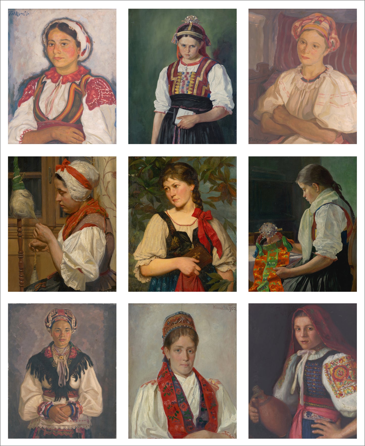 9 x MINI Vintage Art Fabric Prints | Folkloric Portraits