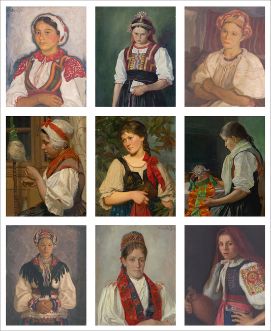 9 x MINI Vintage Art Fabric Prints | Folkloric Portraits