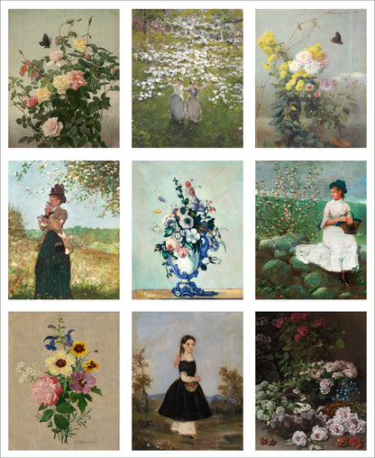 Set of 9 Mini Vintage Art Fabric Prints | Florals & Landscapes