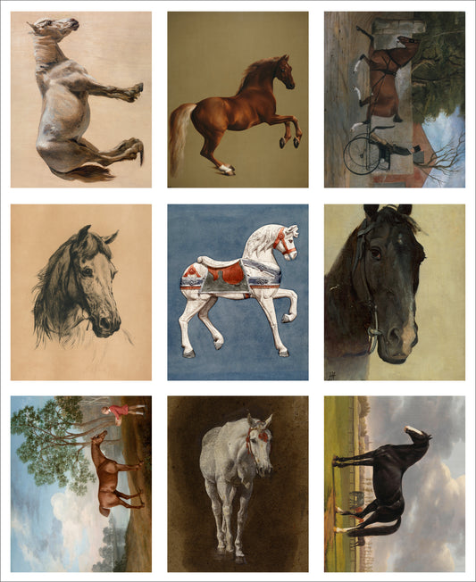 9 x MINI Vintage Art Fabric Panels | Horses