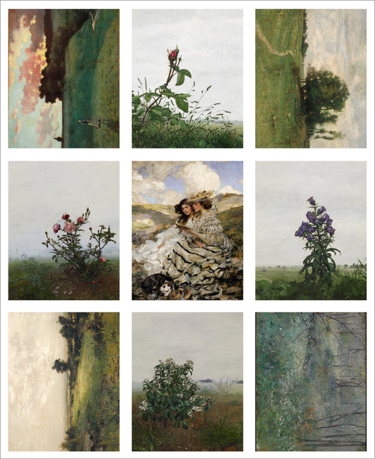 9 x MINI Vintage Art Fabric Prints | Landscapes