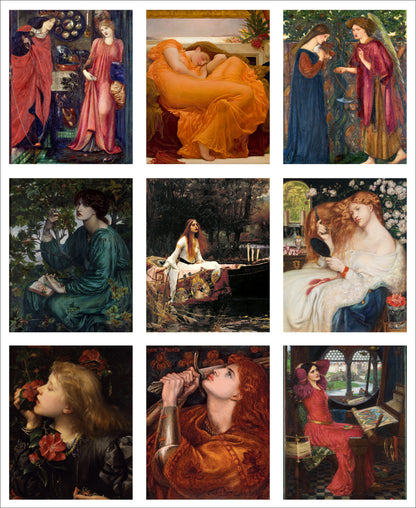 Set of 9 Mini Vintage Art Fabric Prints | Pre Raphaelite