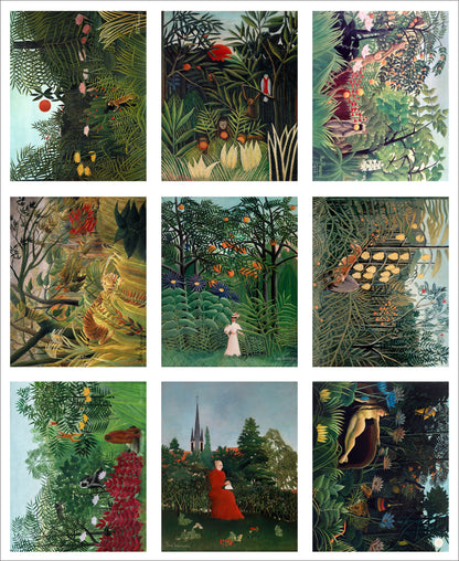 Set of 9 Mini Vintage Art Fabric Prints | Rousseau