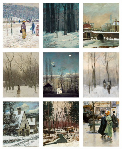 Set of 9 Mini Vintage Art Fabric Prints | Winter