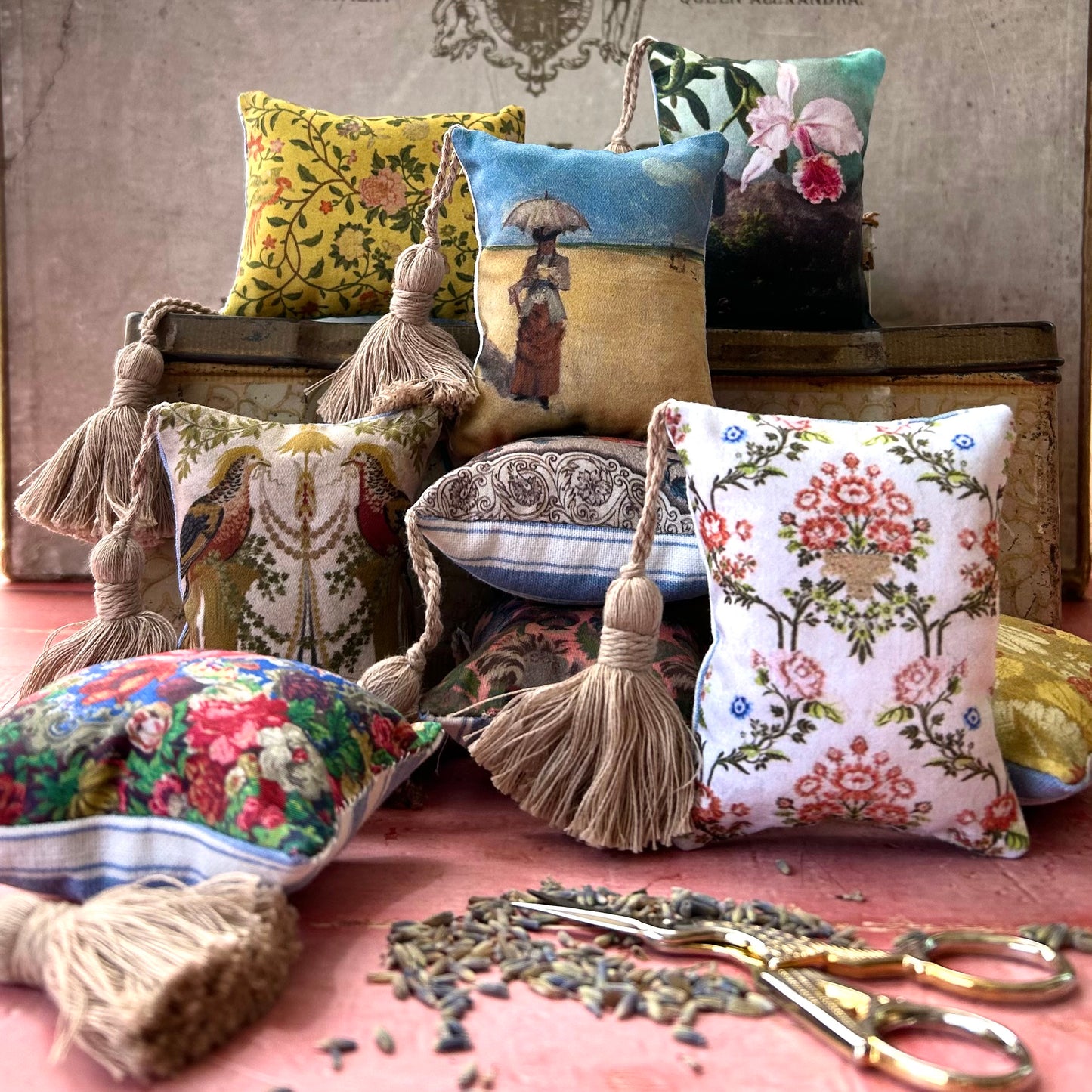 Set of 9 Mini Vintage Art Fabric Prints | Antique Wallpapers