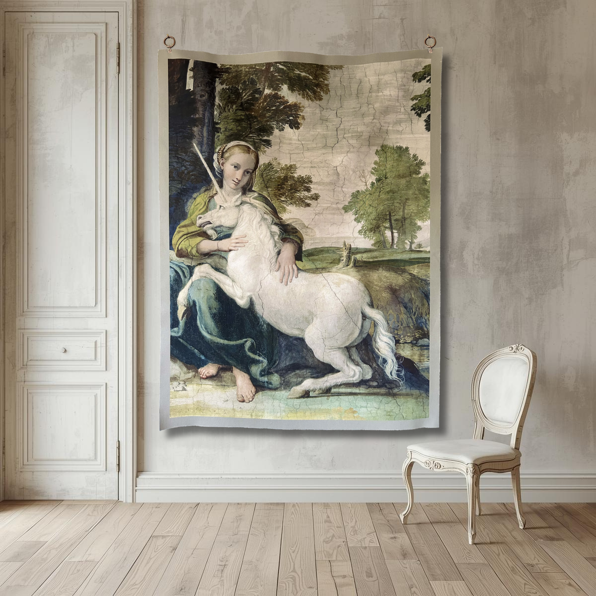 Vintage Art Textile Panel | Unicorn