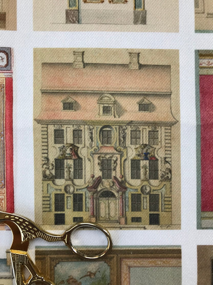 Set of 9 Mini Vintage Art Fabric Prints | Architecture