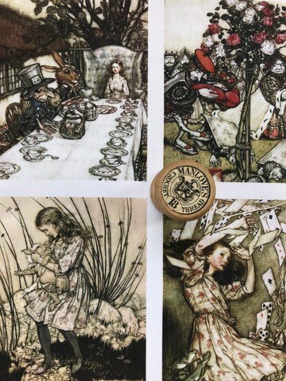 Set of 9 Mini Vintage Art Fabric Prints | Alice in Wonderland