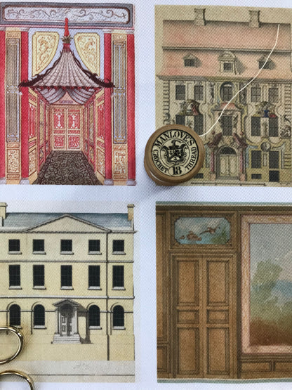 Set of 9 Mini Vintage Art Fabric Prints | Architecture