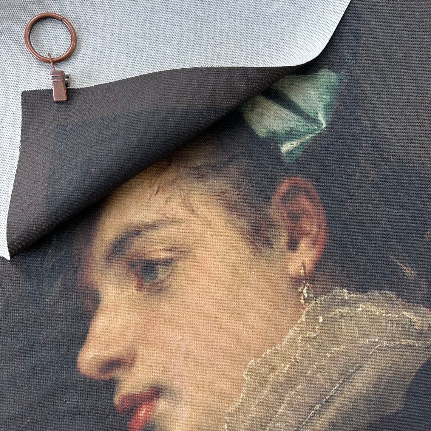 Vintage Art Textile Panel | Hat with a Blue Ribbon