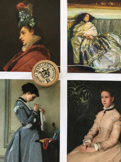 Set of 9 Mini Vintage Art Fabric Prints | 19th Century Portraits