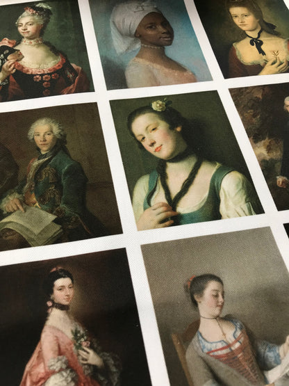 Set of 9 Mini Vintage Art Fabric Prints | 18th Century Portraits Two