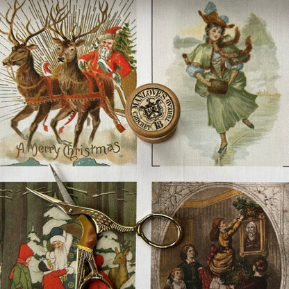 Set of 9 Mini Vintage Art Fabric Prints | Yuletide Greetings