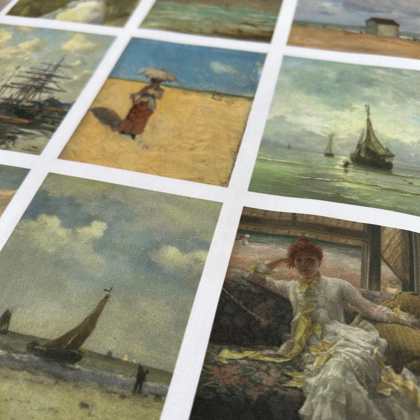 Set of 9 Mini Vintage Art Fabric Prints | Coastal