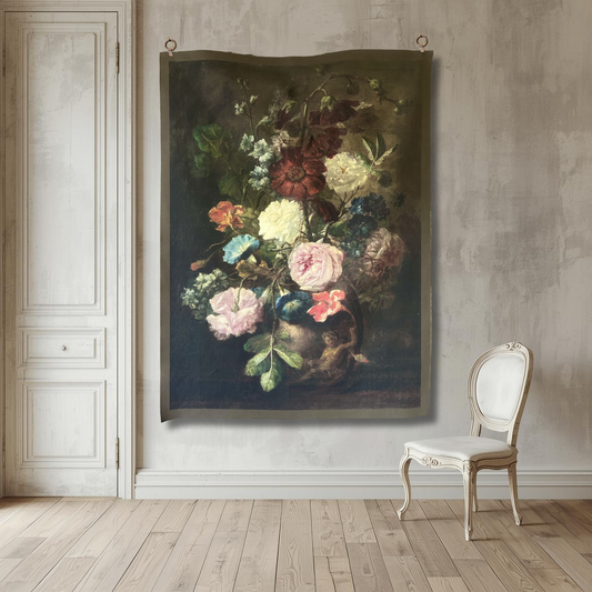 Vintage Art Textile Panel | Vase of Flowers