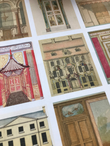 Set of 9 Mini Vintage Art Fabric Prints | Architecture
