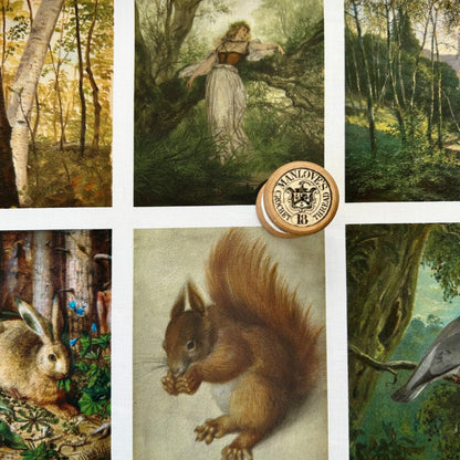 Set of 9 Mini Vintage Art Fabric Prints | Woodland