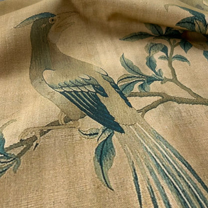 Vintage Art Textile Panel | Birds in a Peach Tree