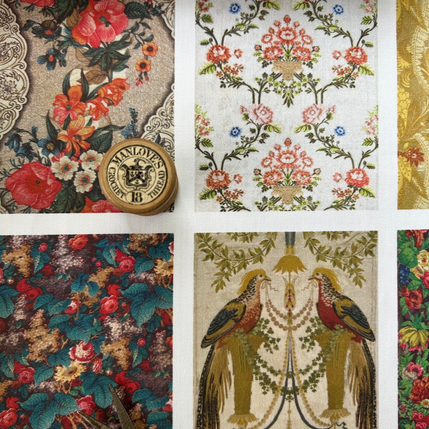 Set of 9 Mini Vintage Art Fabric Prints | Antique Wallpapers