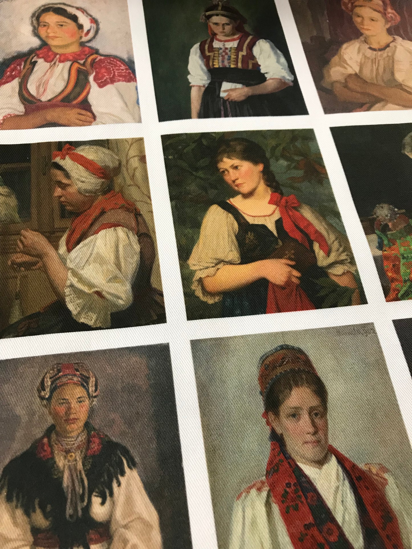 9 x MINI Vintage Art Fabric Prints | Folkloric Portraits